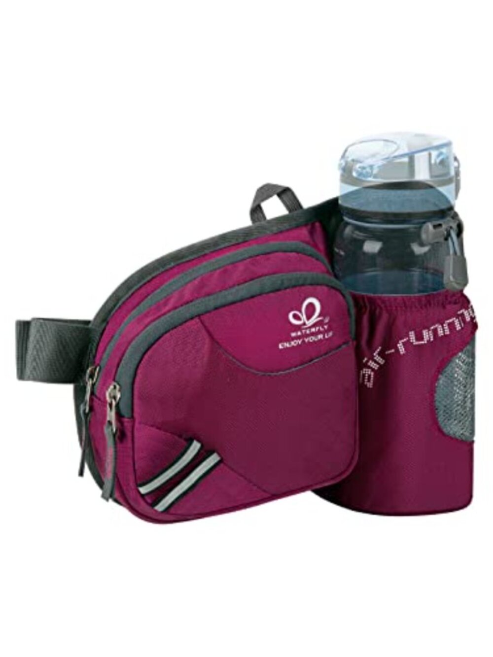 Water Resistant Nylon Waist Pack with Water Bottle Holder for Running Hiking